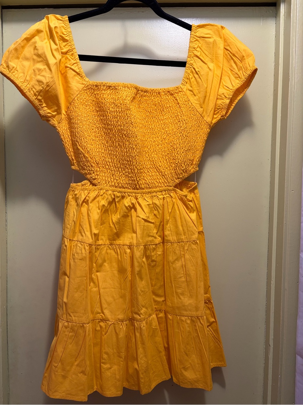 Derek Heart Sunny Yellow Smocked Puff-Sleeve Mini Dress